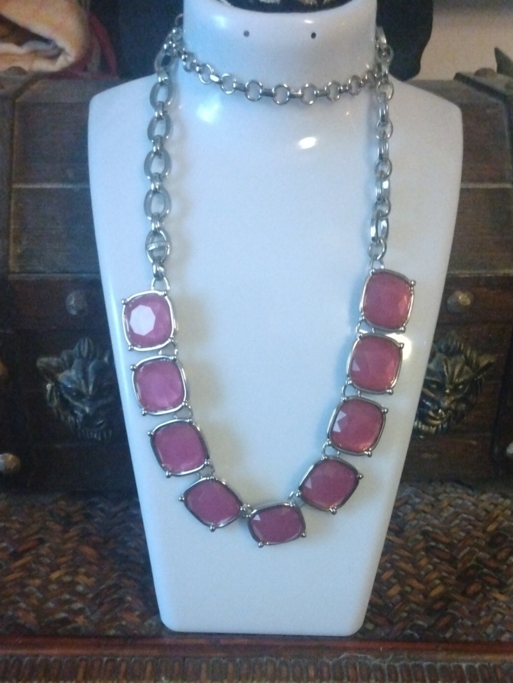 Lia Sophia Pink Faceted Stone Link Necklace